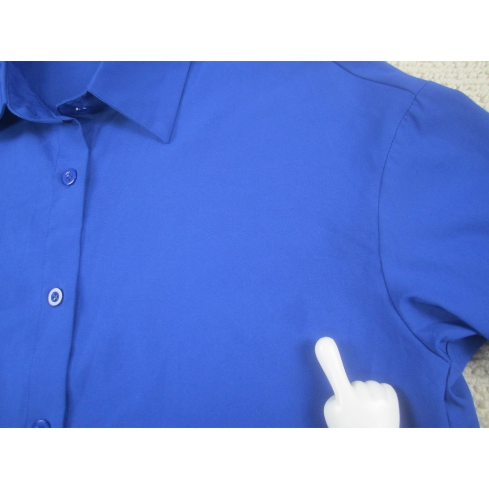 Womens Medium Blue Shirt Long Sleeve Polyester Button Down Casual - Picture 3 of 10